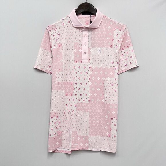 G/Fore NEW WITH TAGS Men's Size Medium Boro Patch Tech Golf S/S Polo Pink Floral - Picture 2 of 9
